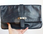 Vintage 70's Navy Leather Clutch Handbag