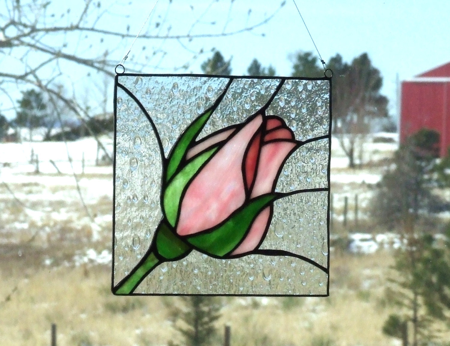 Stained Glass Pink Rosebud