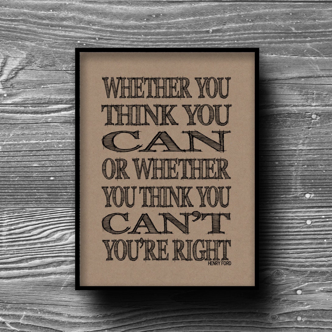 whether you think you can typographic art print quote poster inspirational kraft paper typography 8x10 home decor motivational henry ford