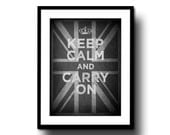 chalkboard art print decor chalk board art black white typography keep calm and carry on union jack 8x10