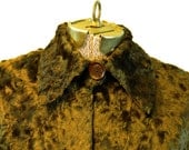 30s 40s crushed velvet capelet w deco button .  chocolate brown . shoulder shrug . Short cape . prom