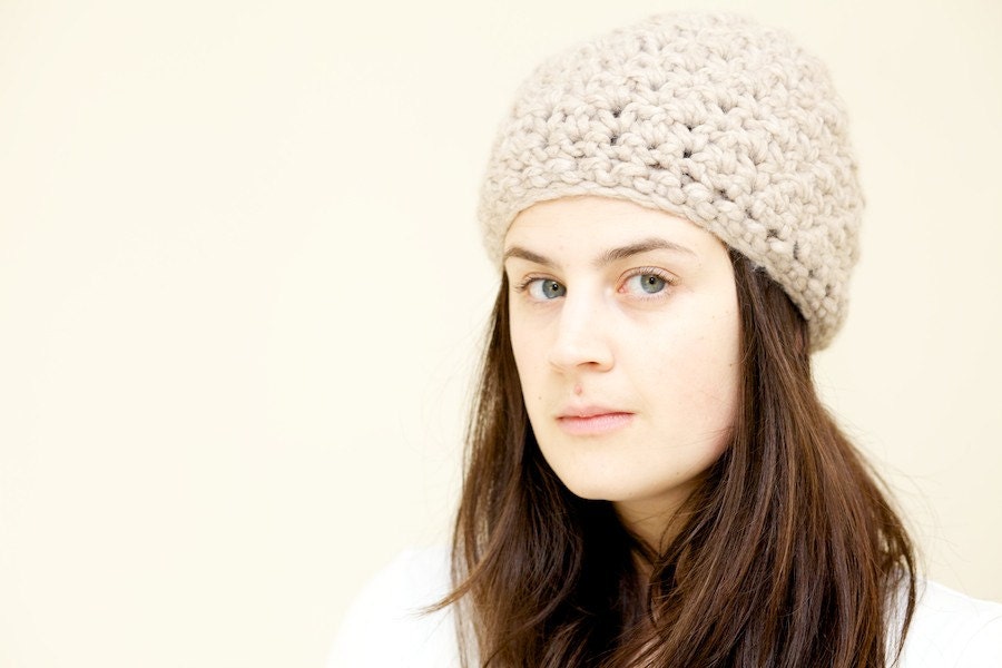 Beanie Hat - Chunky textured crochet Beanie Hat in Oatmeal - Other Colour Options Available