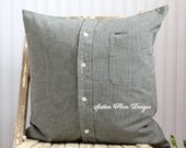 Repurposed Green check Decorative Pillow Cover from cozy plaid shirt 18 x 18