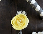 Yellow Rose Boutonniere- Made to Order Groom, Groomsmen, Sola Flower, Wedding, Wedding Flowers, Shabby Chic Wedding, Rustic Wedding