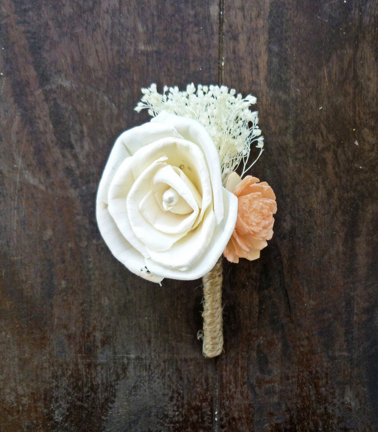 Ivory and Peach Boutonniere Made to Order- Groom Wedding, Buttonhole, Groomsmen, Sola Flower, Wedding, Wedding Flowers