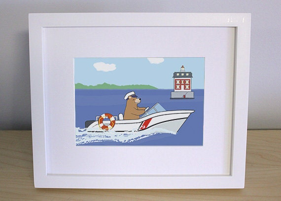 Boat Nursery Art - Coast Guard Bear Print (5x7)