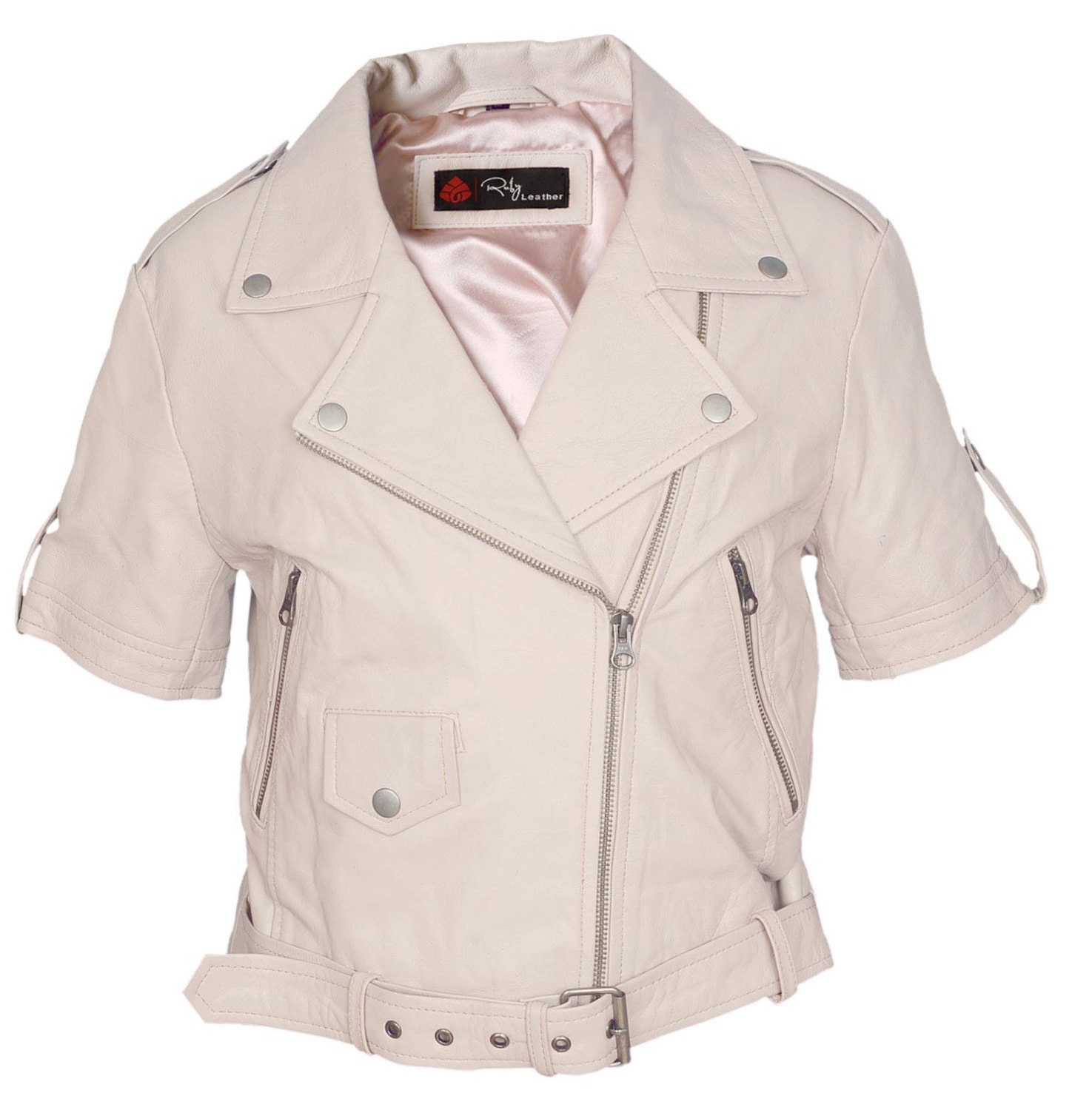 women leather biker jacket with short sleeves by Ruby Leather