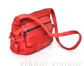 Vintage Red Leather Shoulder Hobo Bag - Mexican Patchwork - 1980s
