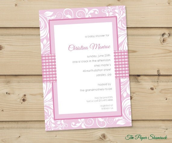 Damask and Gingham - Shower Invitation, Baby Shower, Wedding Shower Invitation, Bridal Shower Invitation Il_570xn