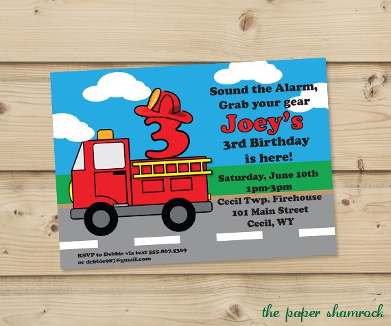 Fire truck, Boys Birthday Invitation, Birthday Invitation with photo Il_570xn