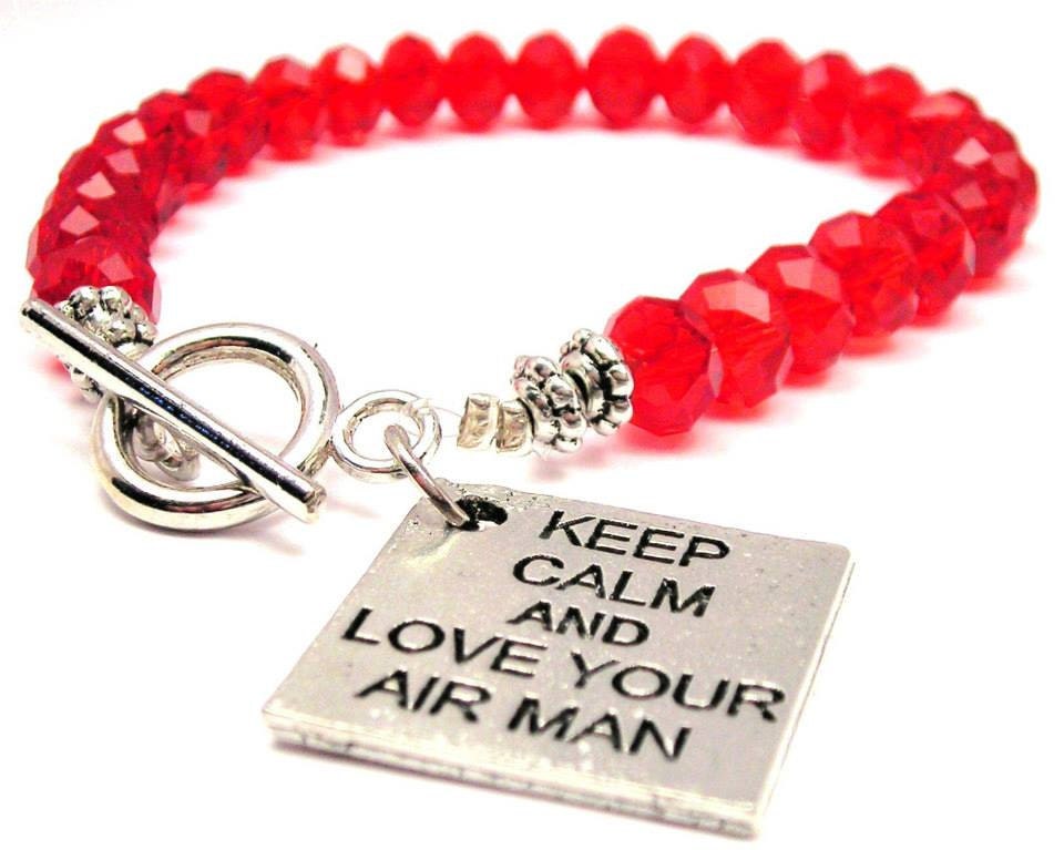 Keep Calm And Love Your Air Man Crystal beaded charm bracelet