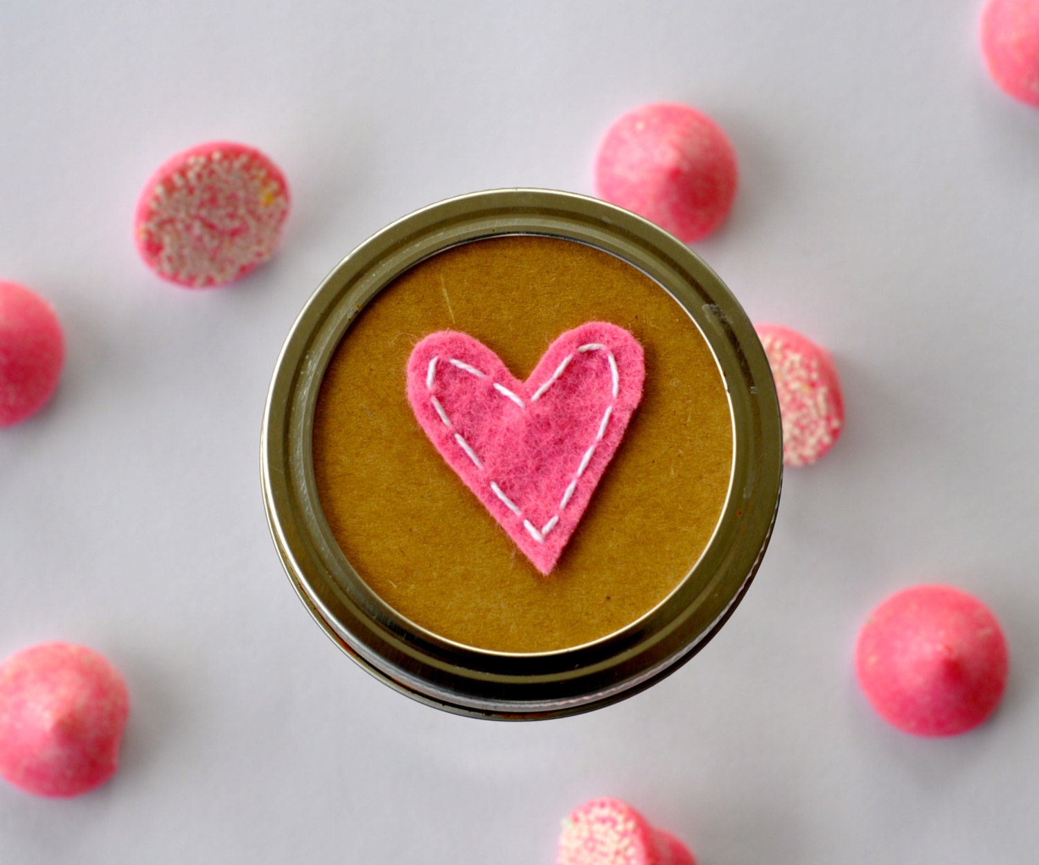 Felt bubblegum pink country hearts - 6 regular or wide mouth mason jar toppers