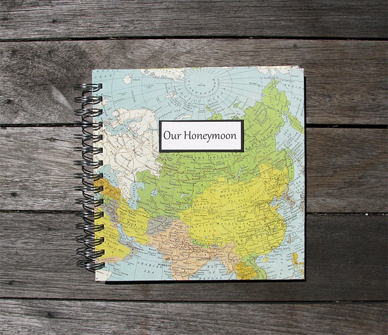Wedding Gift - Personalized Honeymoon Journal / Photo Album with Custom Map, 8"x8"