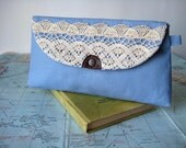 Lace make up bag. periwinkle.