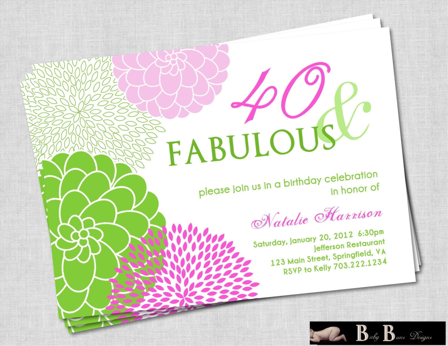40 and Fabulous 40th or 50th Birthday Invitation- Purple & Green Printable