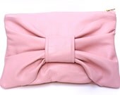 Pink Leather Bow Clutch