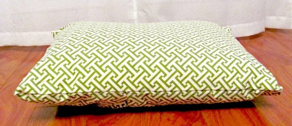 Small Dog Bed Pillow, Green, White, Grecian Inspired