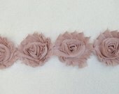 SALE...Shabby Chiffon Rose Trim, Light Brown, 1 yard