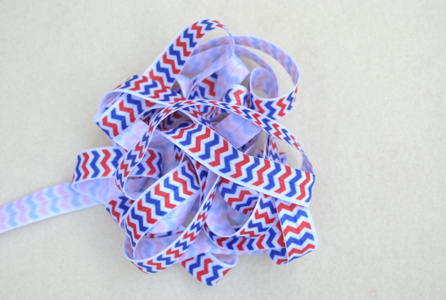 5/8" Fold Over Elastic, 50 yard SPOOL, Red/White/Blue Chevron