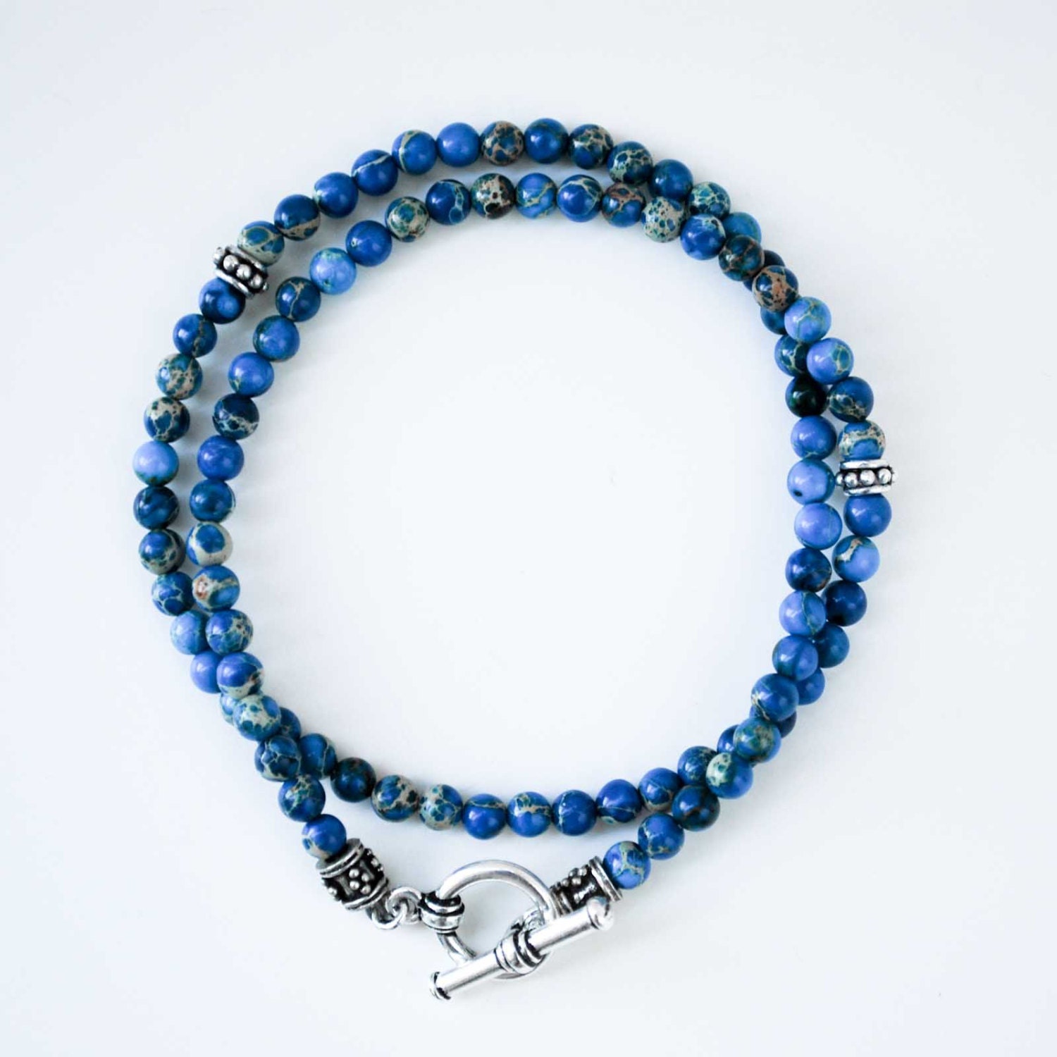Men's Bracelet - Blue Snakeskin Jasper - Wrap Bracelet