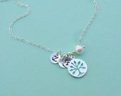 Sterling silver Mothers necklace, childrens initials, family tree jewelry, mothers day, everyday jewelry, freshwater pearl, monogram, kids