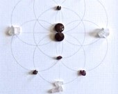 LOVE COMMITMENT STABILITY --- framed sacred crystal grid --- garnet, rose quartz --- seed of life