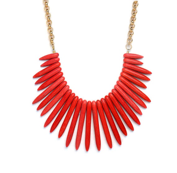 Red Bib Spike Necklace and Chain