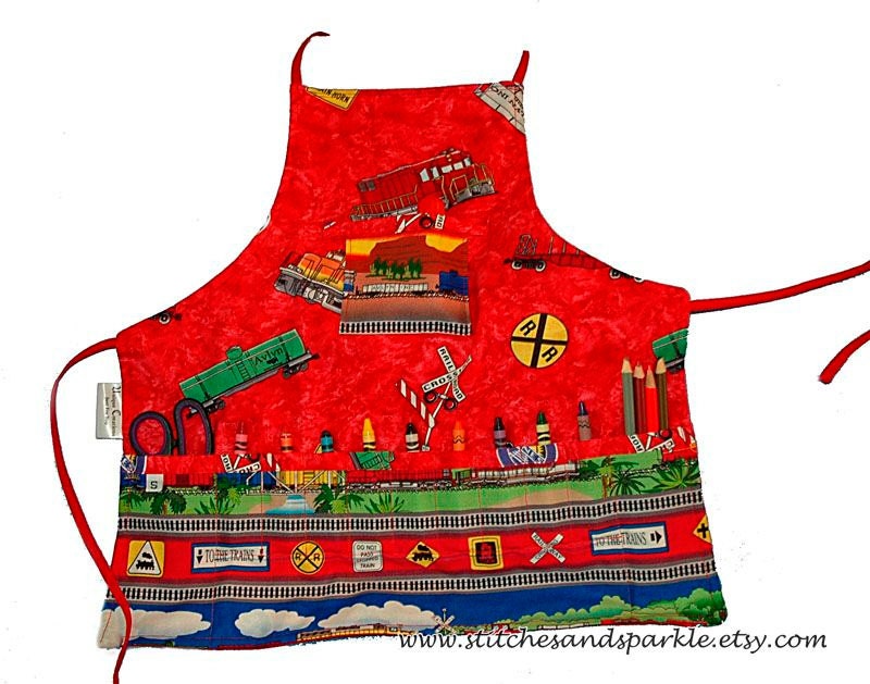 Toot-Toot - Train Cars Activity Apron in Bright Red