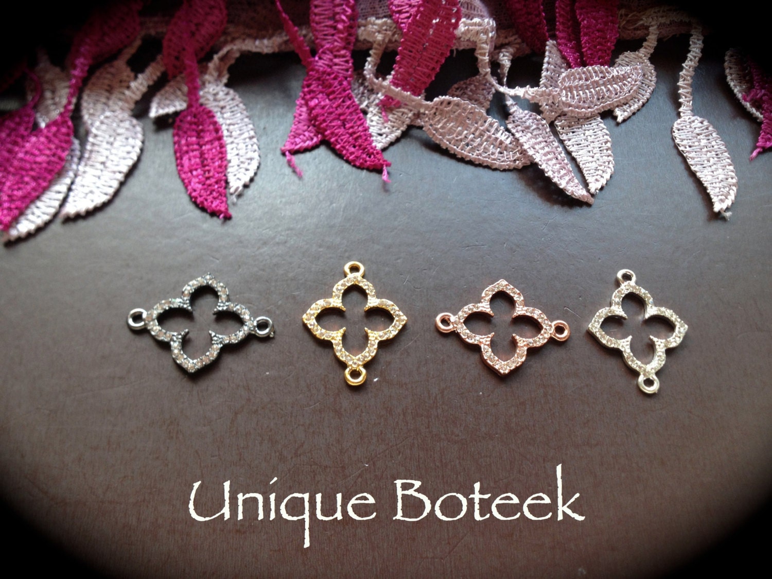 Four Leaf Clover Connector Charms - 4 Charms Total- Gold, Silver, Rose Gold, Gun Metal