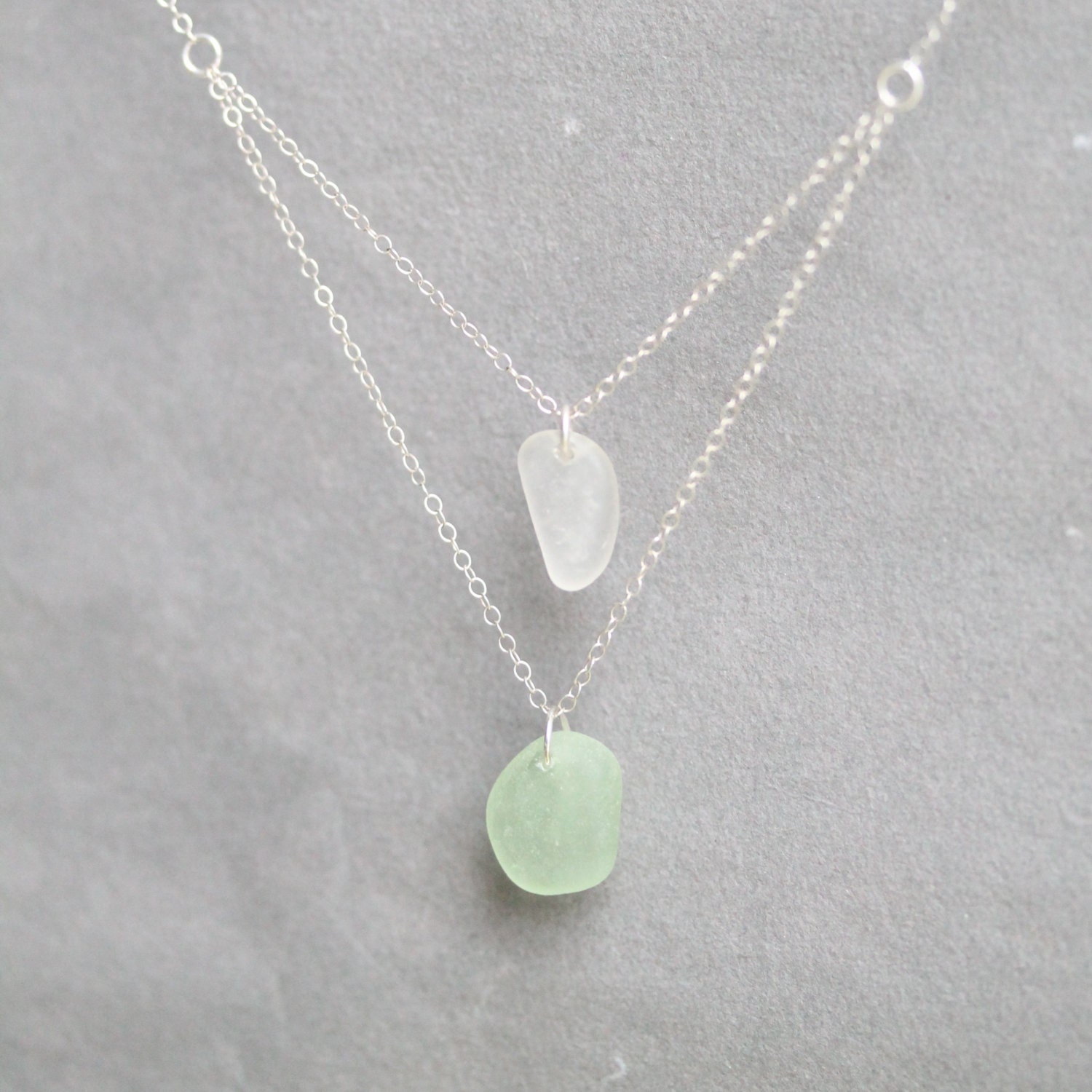 Sea Glass & Sterling Silver Necklace - Free Shipping
