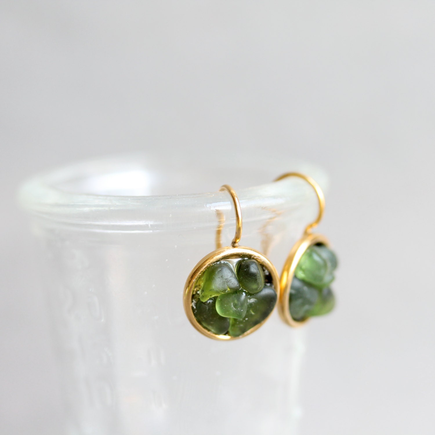 Sea Glass Mosaic Earrings - Olive (Free Shipping)