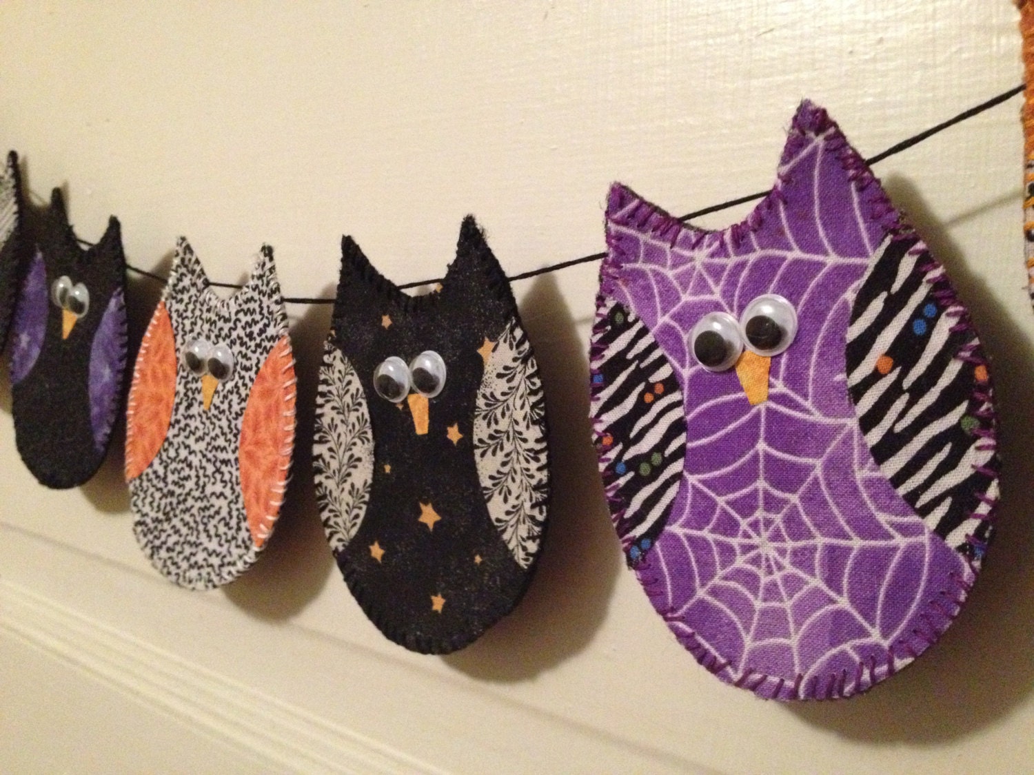 Cute Fabric Owl Garland Banner Halloween  Handmade