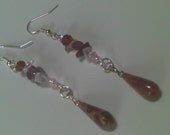 Semi Precious Pink Rose Quartz, Jasper and Crystal Drop Earrings, Silver and Semi Precious Stone  Earrings, Natural Stone Silver Earrings