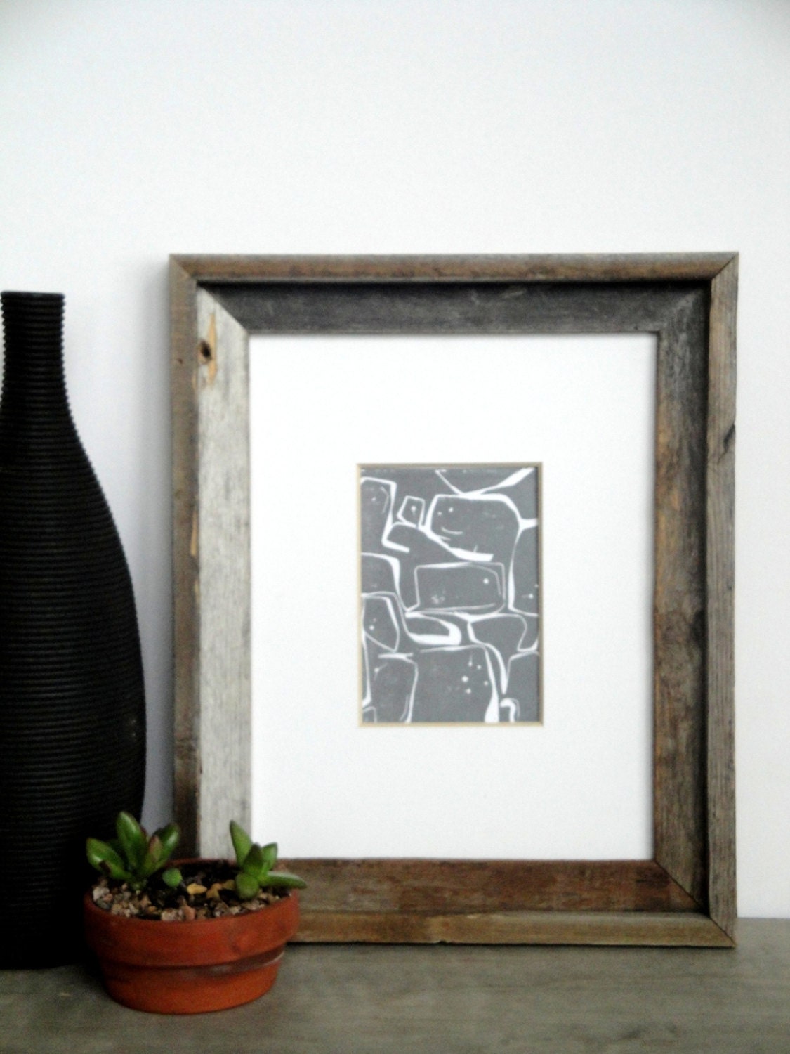SALE Modern Contemporary Abstract Art Block Print 5 x 7 Home Decor / Pewter,  gold / Hand Pulled Linocut