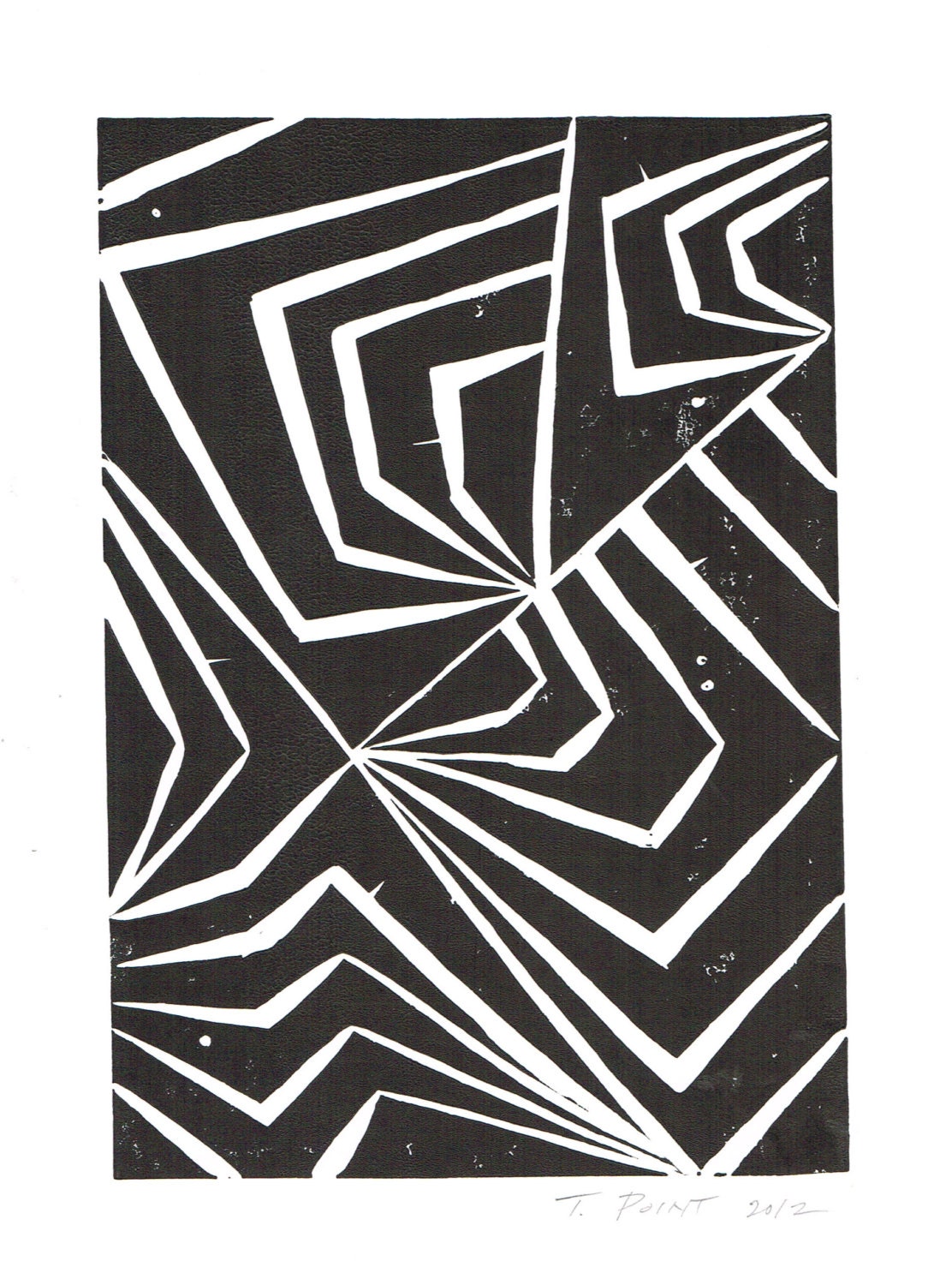 SALE Modern Geometric Art Block Print 5 x 7 Home Decor / Black, Gold, Magenta / Hand Pulled Linocut