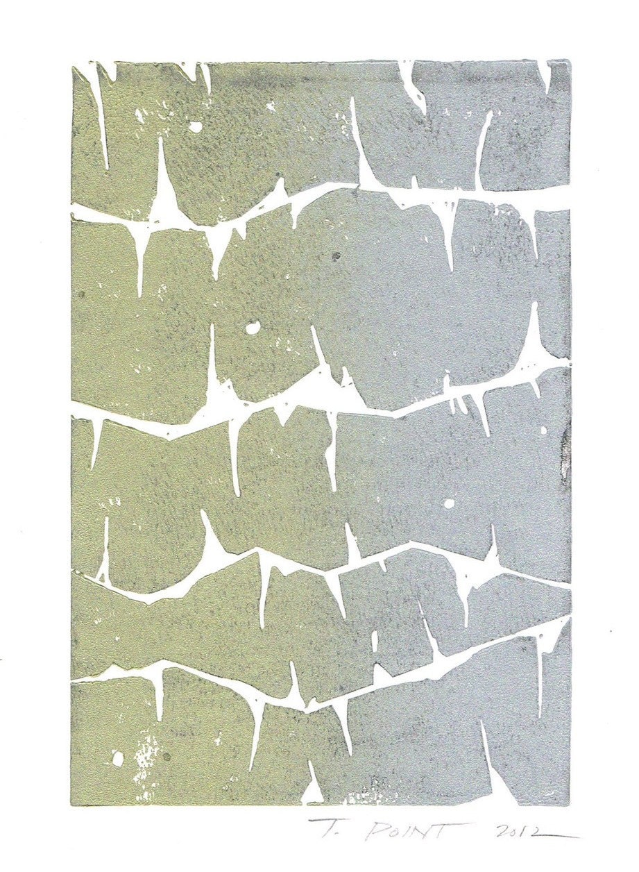 SALE Simple Modern Contemporary Art Block Print 4 x 6 Home Decor / Silver, Champagne, Pewter / Hand Pulled Linocut