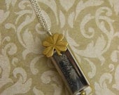 Working Mini Harmonica Necklace Four Leaf Clover Shamrock good luck graduation music gift