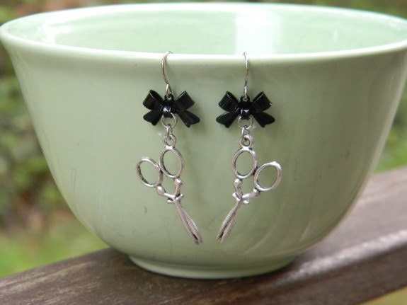 Scissor Happy Jane Black Bow & Scissor Earrings