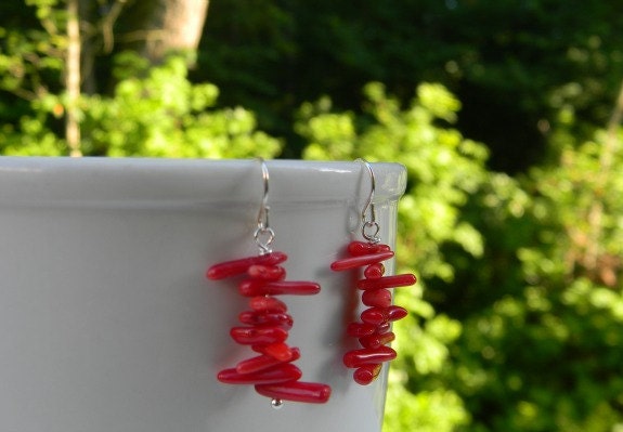 Red Bamboo Coral Dangle Earrings