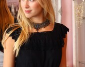 Bridal Crystals Choker Necklace,OOAK,Victorian Wedding,Something BLUE,Sapphire Swarovski Crystals,Vintage,Statement Necklace,Rhinestone