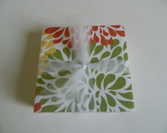 Orange, Green and Yellow Burst Print Tile Coasters