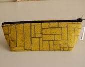 Handmade grey and yellow pencil case made out of linen/cotton