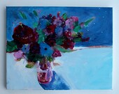 Abstract Floral Still Life Painting Acrylic "Roses in a Blue Room"