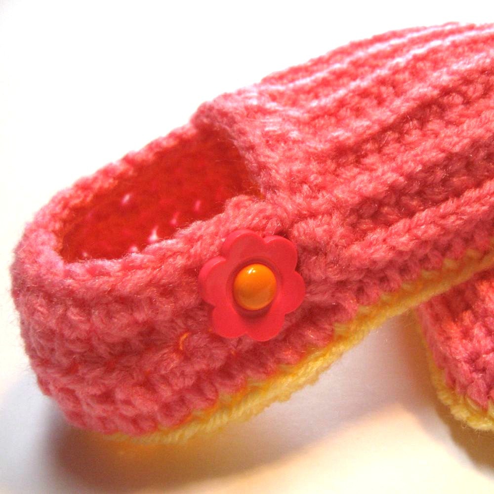 Spring and summer baby girl booties.  Pink and yellow loafers size 6 to 12 months.  Ready to ship.