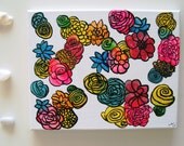 8x10in Original Abstract Acrylic Painting on Framed Canvas: Garden Time