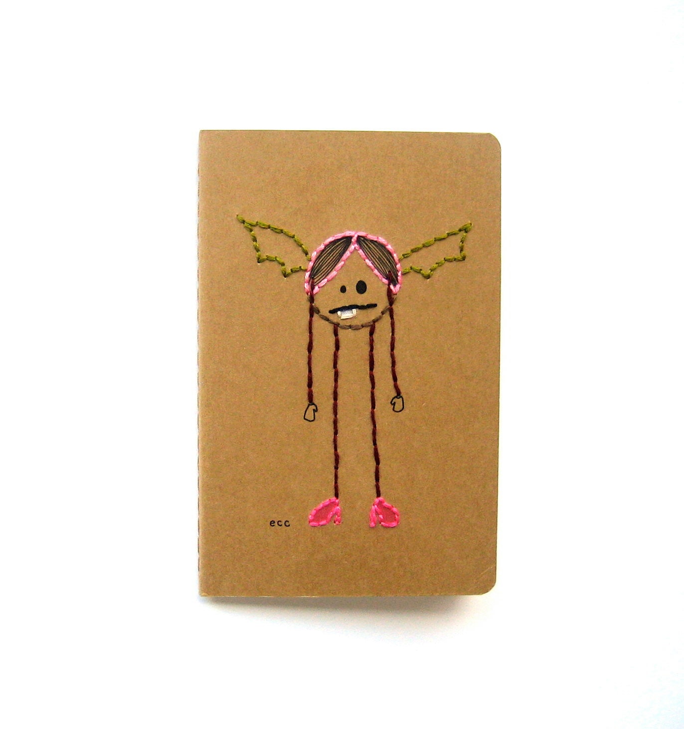 ophelia - pocket size embroidered journal. kraft moleskine, ruled paper.