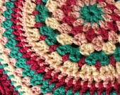 Mandala crochet decorative table mat doiley.  Magenta, Turquoise, Soft Pink and Linen