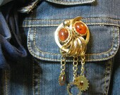 SALE-Reduced 5 Dollars- Steampunk Art Deco Brooch, Abstract Owl Brooch, Lapel and Hat Brooch, Vintage Brooch, Eco Upcycle, OOAK, Indie Made