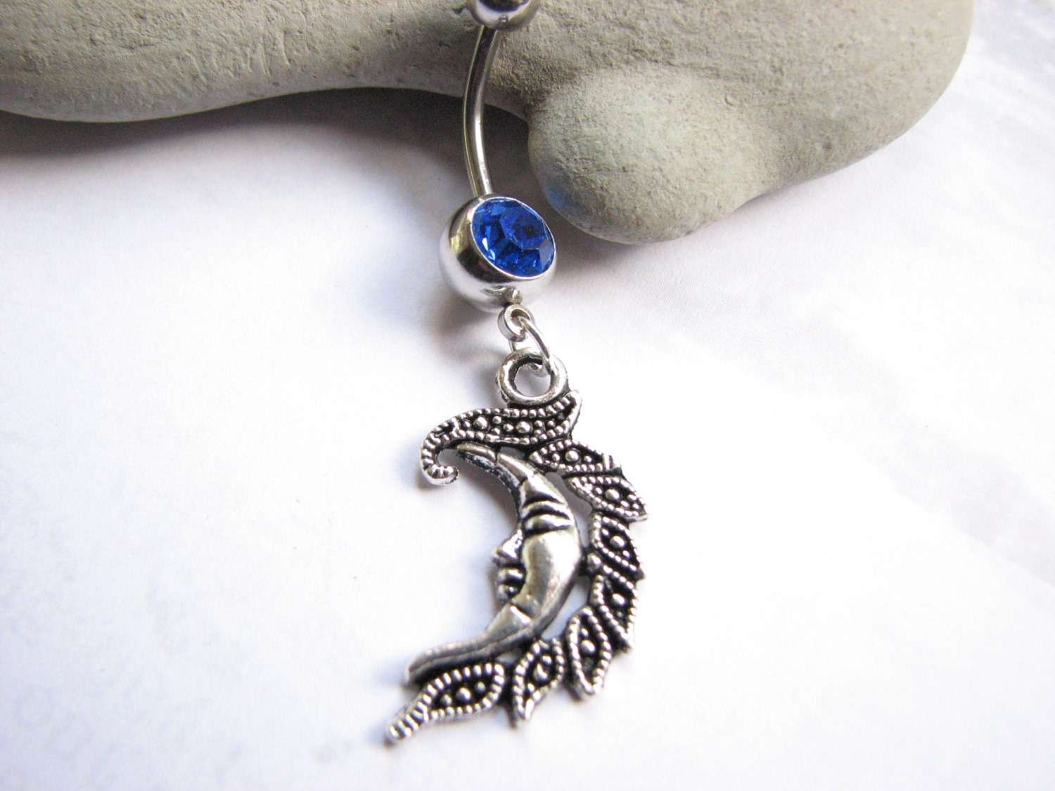 Blue Moon Belly Button Ring, Celestial Belly Button Jewelry