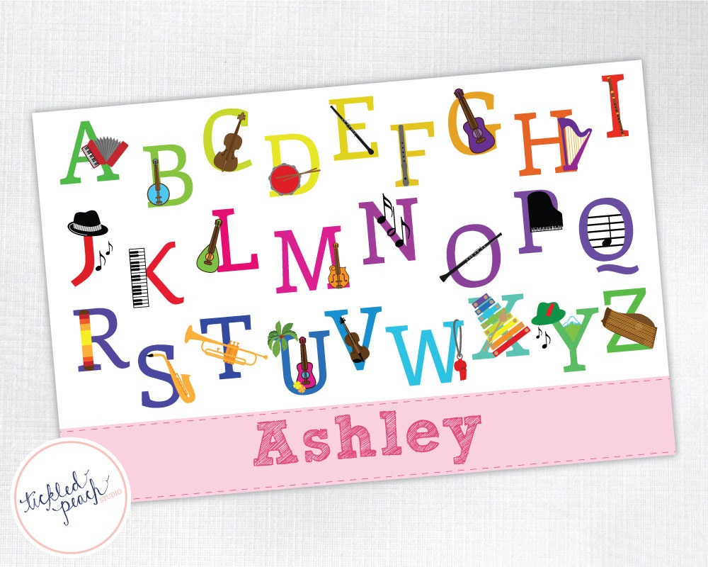 Music Alphabet Personalized Placemat for Girl - laminated, double-sided - Custom Kids / Childrens Placemat Il_170x135